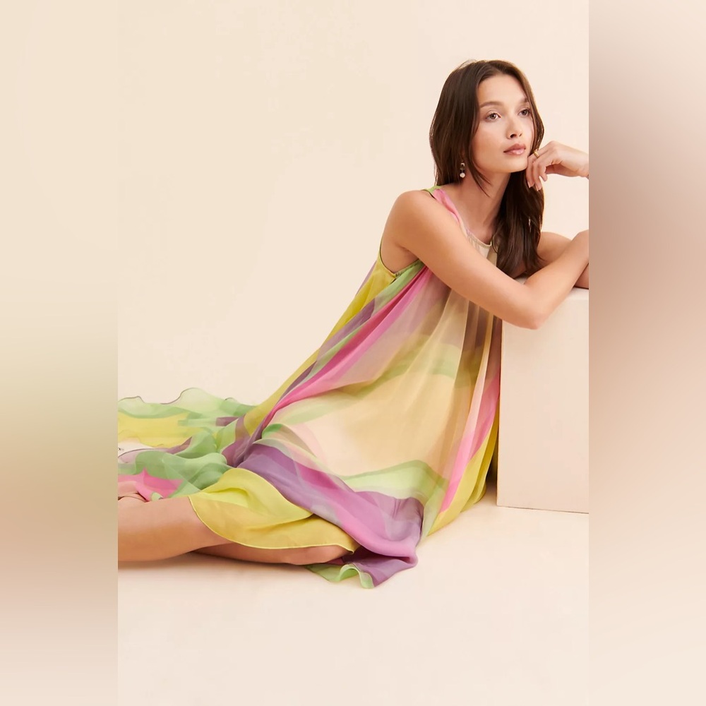Anthropologie Siddhartha Bansal Organza Tiered Printed Midi Dress NWOT Sz Large - Picture 3 of 7